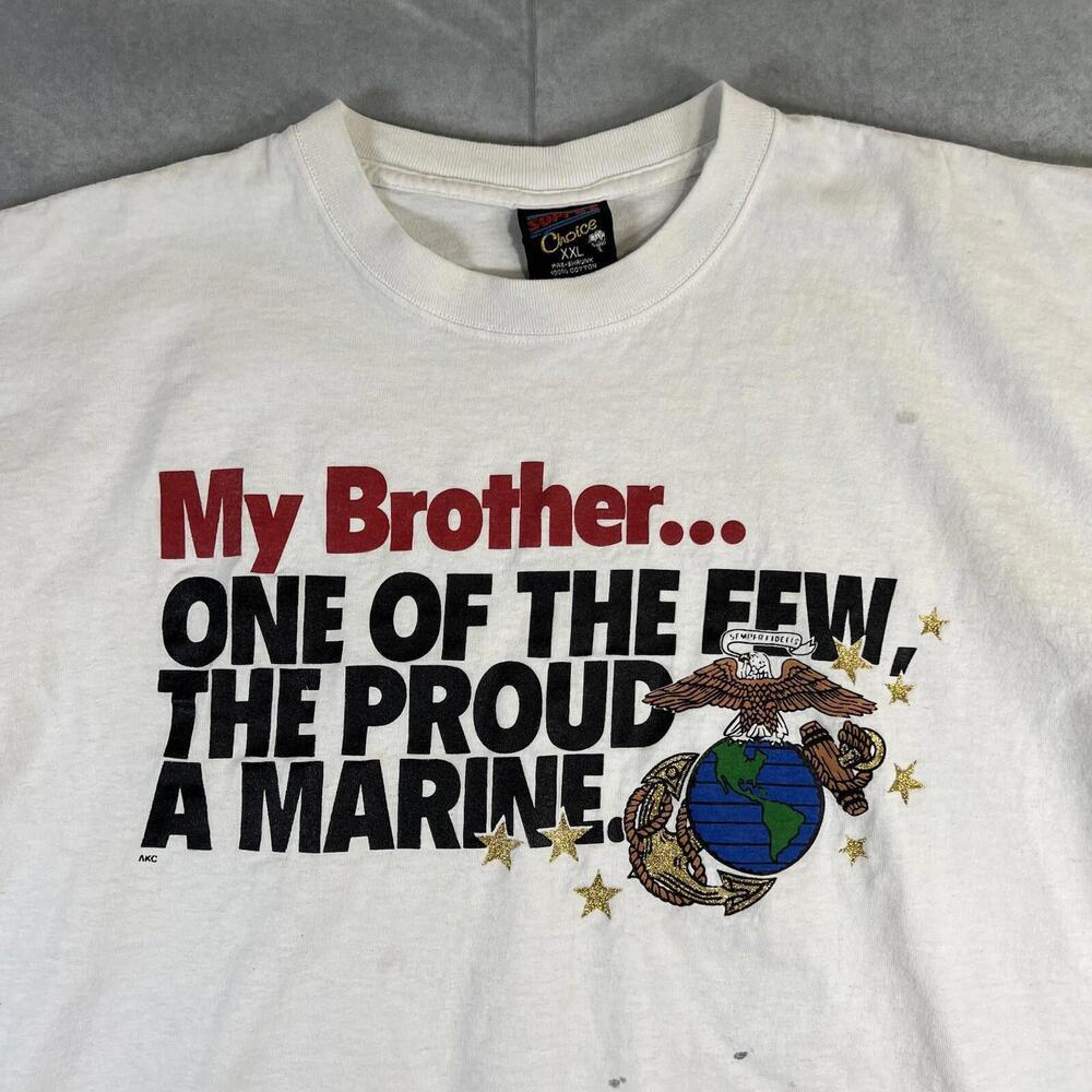 VTG 90s Soffes Marines My Brother T Shirt Mens XXL White The Few The Proud USMC